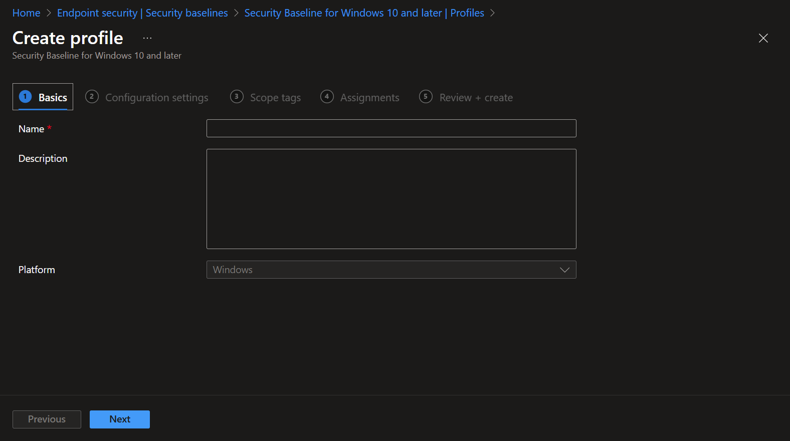 Configure the Baseline
